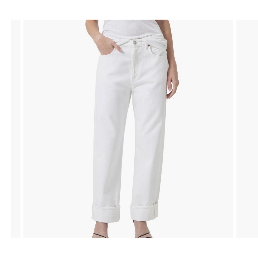 AGOLDE Fran Jeans Women's 32x30 White Low Slung Easy Straight Wide Leg Stretch